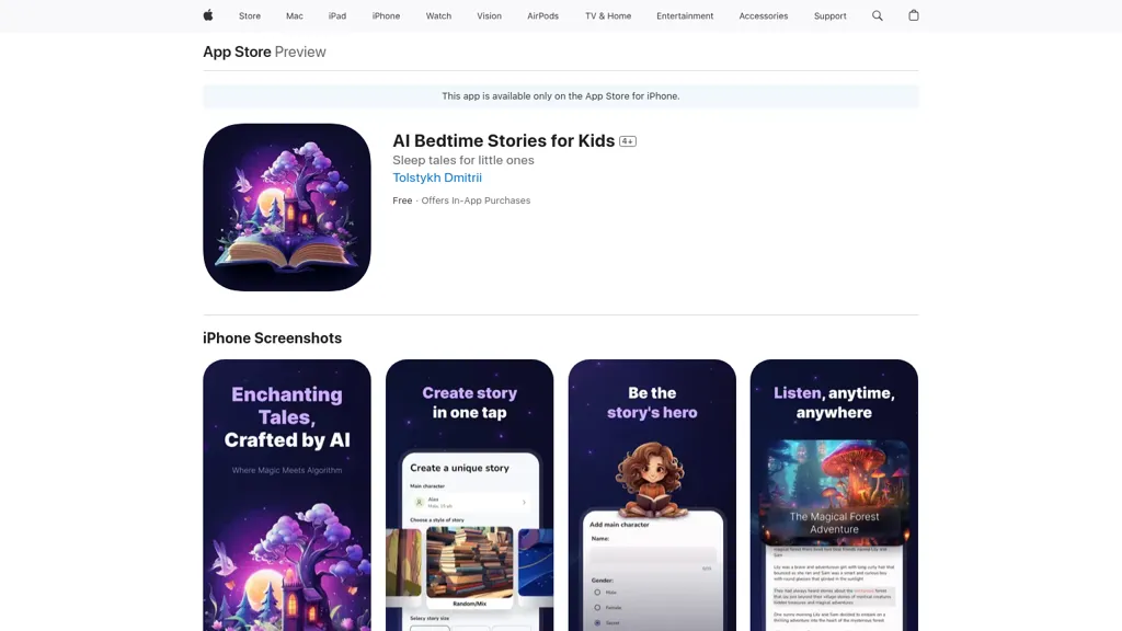 AI Bedtime Stories for Kids 官网截图