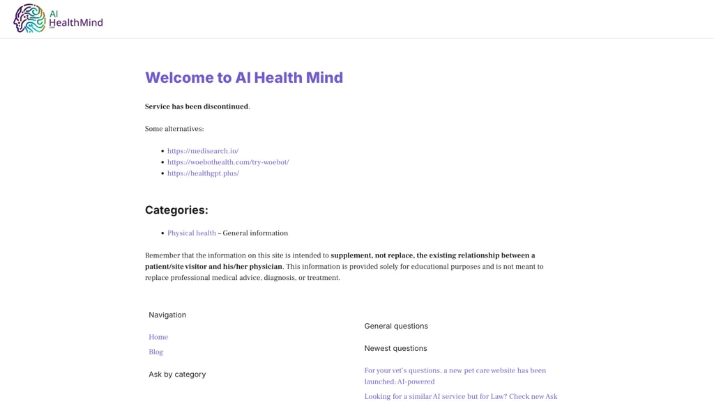 AI Health Mind 官网截图
