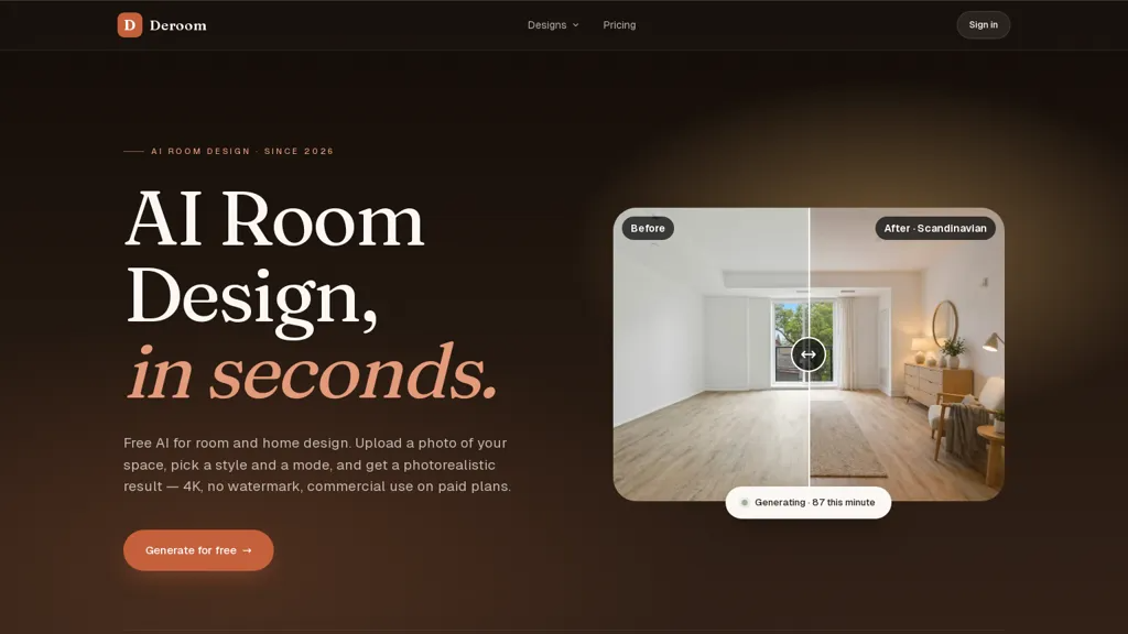 Deroom AI 官网截图