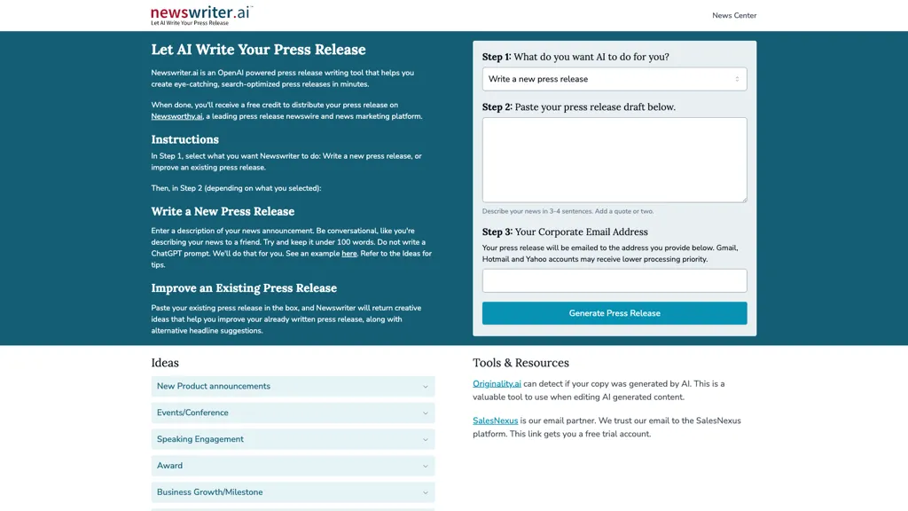 Newswriter.ai 工具截图