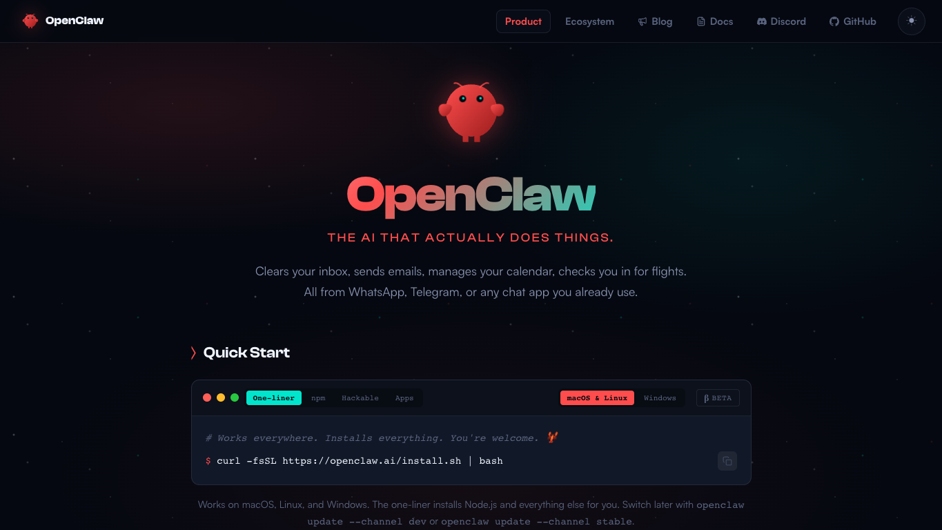 OpenClaw 官网截图