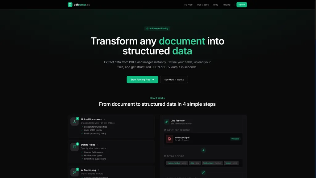 PDF Parser 官网截图